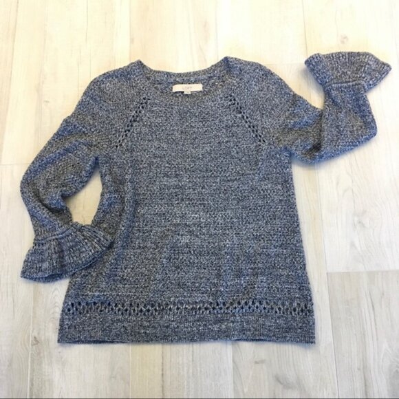 LOFT marled bell 3/4 sleeve sweater S - Picture 2 of 9
